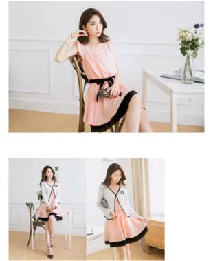 東京著衣【MAYUKI】-全新-附腰帶雙層配色無袖洋裝