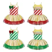 Kids Girls Adjustable Straps Cami Dress Bowknot Adorned Mesh Tutu Dance Jumsuit