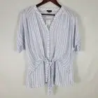 ANA Shirt Womens XS Top New Striped Front Tie Short Sleeve Split Neck Button Up