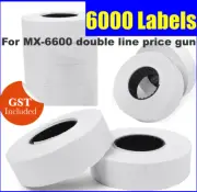 6000 WHITE PRICE GUN TAGS LABELS STICKERS ROLLS FOR DOUBLE LINE PRICE GUN MX6600