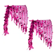 Belly Dance Hip Scarf Sequin Mesh Triangle Wrap Skirts(Pink, Pack of 2)