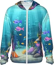 [FHEDVBN] Men's UPF 50+ Under sea Sun Protection Hoodie Long Sleeve Rash Guard Hiking Running Workout Shirt