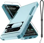 for Google Pixel 8 Case, Full Body Heavy Duty Rugged Shockproof Protective Phone Cover with Wrist Lanyard Strap, Tempered Glass Screen Protector and Camera Lens Cover, Mint Green