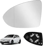 Mirror Glass Replacement for Golf 7 MK7/7.5/GTI/R-line, Left Driver's Side Heated Aspherical Reverse Lens Reversing Glass Mirror with Backing Plate, Mirror Glass for Golf Sportsvan 2016-2018