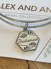 NWT Alex and Ani~Bridal "BRIDESMAID" Charm Bangle Shiny Silver Bracelet w/Card