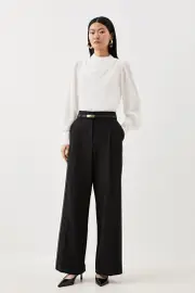 Tall Tailored Compact Stretch Corset Waist Wide Leg Pants
