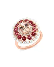 Bloomingdale's Fine Collection Cultured Freshwater Pearl, Pink Tourmaline, Morganite & Diamond Halo Ring in 14K Rose Gold 7