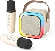 DRSYXCS Karaoke Machine for Kids Adults, Mini Bluetooth Speaker with 2 Wireless Microphones, Portable Singing Mic Toys Kit with Party LED Light and Voice Changer for 3-12 Years Old Boys Girls(White)