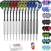 CyeeLife Steel tip Darts 20g,Nylon Shafts+36 Flights(12 Designs)+Sharpener,for 4 Beginners