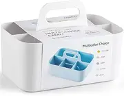 Multiuse Caddy Organizer with Handle, XICEN Stackable Plastic Bin Basket, Divided Storage Tote Holder for Art Craft Supplies, Makeup, Bathroom, Shower, Cleaning, Kitchen, Office, Desktop, White