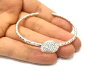 Hammered Cuff Bezel Blank Glass Cabochon Base Bracelet Adjustable Antique Silver