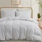 100% Washed Cotton Duvet Cover Queen Size, White Linen like Breathab