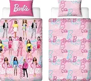 Barbie Official Single Childs Duvet Cover Set | Unboxed Design Reversible 2 Sided Dolls Bedding Including Matching Pillow Case Brands Polyester Single Quilt Cover, Pink