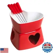 Sizikato Heart Shaped Red Porcelain Chocolate Fondue Set, 10 Oz