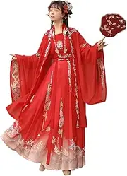 [HHCTEBEC] Chinese Traditional Hanfu Dresses For Women Stage Performance Wear Cosplay Outfit,Red-XL=175-180cm