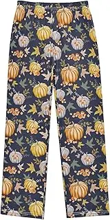 [ZZXXB] Pumpkin Maple Leaf Print Boys Long Pants Soft Trousers Elastic Waist Kids Lounge Bottoms with Pockets S-XL