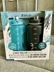 Box Of 2 Zulu Water Bottle Jugs With Straw, Time Marker Half Gallon 64oz