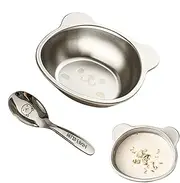 Xasbseulk Stainless Steel Child Bowl | 450ml Stainless Steel Baby Plates,Metal Plates for Kids, Feeding Serving Camping Plates with Cartoon Animal