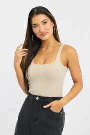 Brown Tank Top Double Layered Rib - Size 16XL, Women's Tank