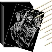 25 Pieces Scratch Paper Art Set Craft Kits Black Coated Scratchboard Black Scratch Off Paper with Wooden Stylus for Valentine‘s Day Gifts Birthday Party Supplies