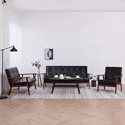 Sofa Set 3 Piece Black Faux Leather - Living Room Couch, Chair, Bed, Comfy Sofas, Bedroom Furniture