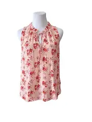 Loft Sleeveless Peach Floral Ruffled Tie Front Blouse sz XS NWT