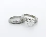 5.2CT Natural Diamond D/SI2 Round Cut Platinum Prong Vintage Side-Stone Ring Set