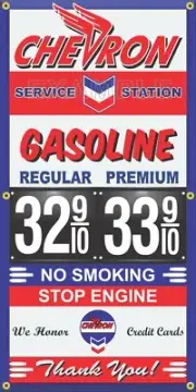 CHEVRON GAS STATION PRICE PER GALLON VINTAGE OLD SIGN REMAKE BANNER SIGN ART