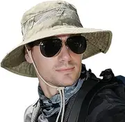 [Koreshion] Men Sun Hat Sun Protection Wide Brim Fishing Hat Breathable Cotton Summer Hat Foldable Boonie Cap