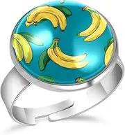 [FVQL] Adjustable Ring for Girls, banana patterns, 0.67inch/1.7cm, Glass, glass