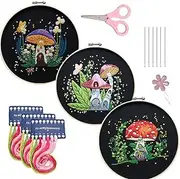 3 PCS Mushroom Embroidery Kits for Beginners, Sewing Embroidery Starter Cross Starter Stitch Mushroo Kits, Mushroom Kit