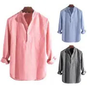Shirts Tops Tee Blouse Long Sleeve Retro Striped Causal Buttons Fashion