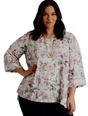 Autograph Top Plus Size 26 Button Back 3/4 Sleeve Pink Floral Viscose RP$85 NEW