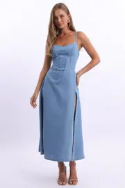Blue Midi Dress Strappy - Size 16XL, Women's Midi Dress