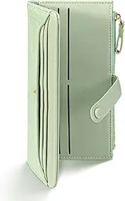 [Chihutown] Green Slim Wallet for Women, Card Case Wallet with Zipper Pocket, Womens Purse for Office Travel