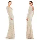 Mac Duggal Sequin Plunge V-Neck Long Sleeve Sheath Gown Size 14 NWT