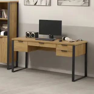 【AT HOME】書桌椅組-5尺黃金橡木色USB四抽收納書桌/電腦桌/工作桌+升降椅 現代鄉村(雅博德)