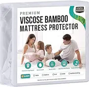 Utopia Bedding Waterproof Bamboo Mattress Protector Queen Size, Mattress Cover, Breathable, Fitted Style with Stretchable Pockets (White)
