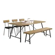 Vegas 6 Seater Dining Set 1.6m Rectangular Dining Table & 1 Benches & 3 Dining Chairs - Maple