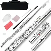 WUQIMUSC 16 Key C Flute, Silver, Wood & Nickel-Silver, Closed Hole, Classic Style, With Carry Bag, Gloves, Cleaning Rod & Gift Box