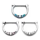 14G or 16G Septum Clicker Nose Ring Piercings Surgical Steel with CZ Gem Jeweled