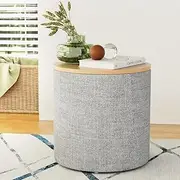Artiss Storage Ottoman Blanket Box 40cm Foot Stool Coffee Table Linen Round Grey