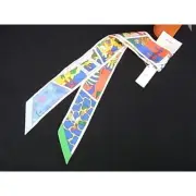 New HERMES Factory Suite Silk 100 Twilly Ribbon Scarf Multicolor 019