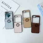 For Samsung Galaxy Z Flip6 Flip5 Flip4 Shockproof Hard PC PU Leather Case Cover