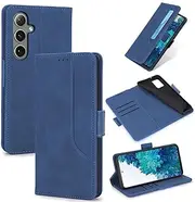 Design Piece of Colourful Leather-Like Wallet Phone Case for Samsung Galaxy S24 with Card Slots, Cash Pocket, Kickstand and Magnetic Lock (Darkblue)
