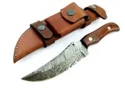 Premium Damascus Mini Bowie Hunting Knife - 224 Layers, Full Tang, with Scabbard