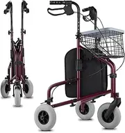 Rolling Walker Mobility Aid Rollator with bag wire basket and tray Burgundy Red (3 wheels Red)