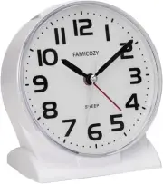 FAMICOZY 4.5" No Ticking Analog Alarm Clock,Silent Readable for White