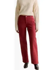 [Trenery] Australian Cotton Blend Garment Dyed Wide Leg Jean in Oxblood