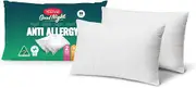 Tontine Good Night Allergy Sensitive Pillow – Medium Height, Medium Softness – Ultrafibre Fill, Bioguard Protection, Cotton Cover – Machine Washable – Australian Made – 2 Pack